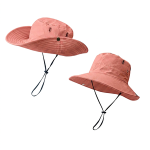Pink Bucket <b>Hat</b> Adjustable Strap Unisex Adults Outdoor Spring <b>Summer</b> Solid Color Casual Style - Product Image 1