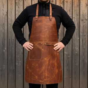 Vintage Style Leather <b>Apron</b> for Barista Chef <b>BBQ</b> Grill Handmade Durable <b>Apron</b> Factory Wholesale Supplier LPN-0212 - Product Image 2