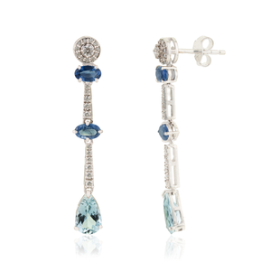 <b>Top</b> Sale New Collection of Handmade Real 14K White Gold Blue Sapphire Aquamarine & Diamond Dangle <b>Earrings</b> Custom Jewelry - Product Image 3
