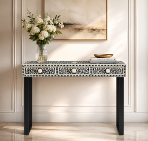 Bone Inlay <b>Console</b> <b>Table</b> Metal Legs Antique Midcentury Entryway Living Room Accent <b>Table</b> <b>for</b> Hotel Apartment - Product Image 1