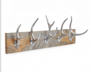 Premium Rustic Wooden Wall Mount <b>Hook</b> Rack With Silver Antler <b>Hooks</b> For Clothing Storage Organization Stylish Home Decor - Product Image 3