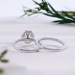 Round Cut White <b>Gold</b> Lab grown Diamond Engagement <b>Ring</b> <b>Set</b> Classic Matching Pave Wedding Band Bridal <b>Ring</b> <b>Sets</b> Fine Jewelry - Product Image 4
