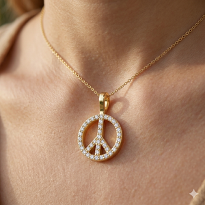 Unisex Children's Trendy Layered Peace Sign 10K <b>Solid</b> Gold Rhodium Plated Lab Grown Diamond Iced Hip Hop Custom Pendant <b>Necklace</b> - Product Image 2