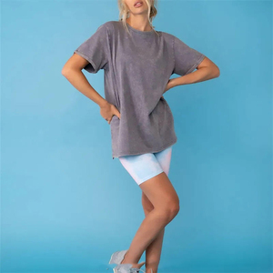 T-shirt ample à col rond pour femme, manches courtes, en coton lavé uni, coupe décontractée, respirant, haut décontracté pour le printemps et l'été - Product Image 6