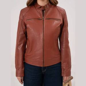 Cecilia Women’s Brown Biker Leather <b>Jacket</b> - Leather <b>Jacket</b> Brown - Product Image 1