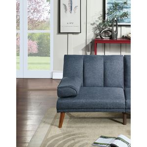 Divano Regolabile in Polifibra Blu Navy con Gambe in Legno Massello, Divano Letto Imbottito per Arredamento Soggiorno - Product Image 5