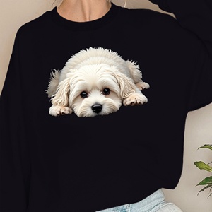 Sudaderas Casuales de Mujer con Estampado de Maltesa, Cuello Redondo, Tejido de Punto, 100% Poliéster - Product Image 4
