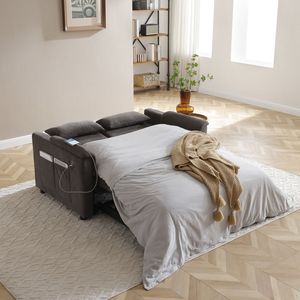Divano Letto Convertibile da 55 Pollici con Schienale Regolabile, Porte USB, Due Tasche Laterali, Divano Estraibile in Velluto a Due Posti - Product Image 3