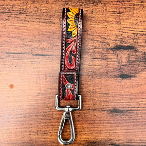 Porte-clés en cuir véritable taillé à la main tournesol petit bracelet Porte-clés en cuir véritable de style occidental Clip de clé personnalisé en cuir de vachette pour femmes - Product Image 4