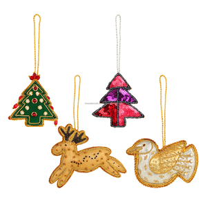 Brazeal Studio Customized Christmas Decorations Handmade Satin Santa <b>Socks</b> Beaded Embroidered <b>Giraffe</b> Elephant PEacock Ornament - Product Image 5