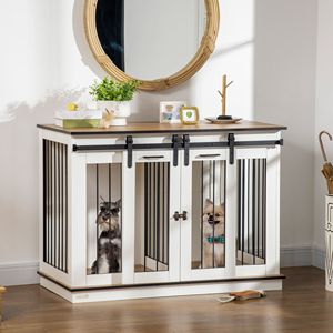 47.5\" White Dog <b>Crate</b> Furniture Large Dog 2 Small Dogs Dog Cage End Table Divider Panel Pet Houses Furniture for Multi-Pet - Product Image 2