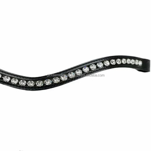 Impresionante Diadema para Caballo de Cuero Acolchado con Cadena de Cristales Transparentes de Marca Incrustados en Canal Vacío, en Todos los Tamaños Personalizados - Product Image 3