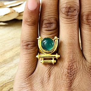 Market Favorite Green Onyx <b>Rings</b> Vintage Brass <b>Ring</b> For Women 18k <b>Gold</b> Plated Geometric <b>Cocktail</b> Jewelry For Wholesale/OEM/ODM - Product Image 6
