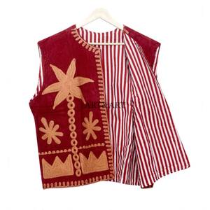 Chaleco corto de invierno para mujer, diseño étnico, sin mangas, bordado, con logotipo, hecho a mano. - Product Image 6