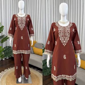 Kurta de Rayón Bordado Marrón para Mujer, Vestido Pakistaní Indio de Manga Larga, Ropa Casual para Fiestas - Product Image 2