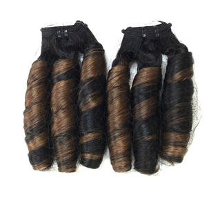 Wholesale Price 100% Raw Virgin Vietnamese Human Lace Wig Weft Bouncy Curly Piano Brown <b>Color</b> Super Double Drawn <b>Hair</b> Extensions - Product Image 4