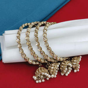 Designer Austrian Stone & Pearl Bangles <b>Set</b> 2.8 Elegant Bridal Jewelry Premium Traditional Accessories - Product Image 1
