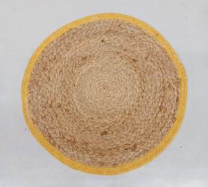 Handwoven round jute <b>placemat</b> with <b>yellow</b> border eco-friendly natural fiber table mat ideal for rustic boho farmhouse dining - Product Image 5