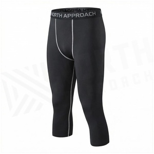 Pantalon de compression mi-mollet pour homme North Approach, taille haute, sans coutures, anti-transpiration, respirant, extensible, noir uni - Product Image 3