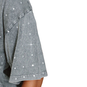 T-shirts personnalisés en coton 100% French Terry noir avec broderie et strass pour hommes - Product Image 6