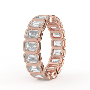 Solid Yellow Gold Lab Grown Diamond <b>Ring</b> Emerald Cut Full Bezel Set Closed Loop Geometric Unbroken Eternity Band Jewelry - Product Image 4