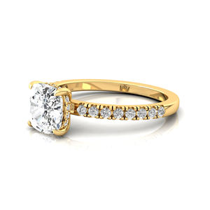 Anillo de compromiso solitario de oro de 14k y 18k hecho a medida con diamante de laboratorio de corte cojín y banda de diamantes CVD cultivados en laboratorio - Product Image 5