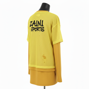 Women Double Layer Mesh <b>T</b> <b>Shirt</b> GSM Breathable Polyester <b>Yellow</b> Panel Custom Heat Transfer Logo Women Double Layer <b>Shirt</b> Cotton - Product Image 5