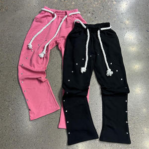 Pantalon de yoga évasé en molleton pour femme avec logo personnalisé, taille basse, coupe bootcut, doux et chaud, pour le printemps, leggings de sport décontractés tie-dye - Product Image 1