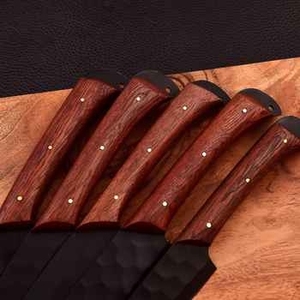 Ensemble de couteaux de chef en acier damas forgé noir, écologiques, ambidextres, avec manche en bois de rose brun - Product Image 2