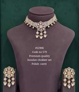 12906Green Kundan <b>Choker</b> Necklace Set With Earrings Premium Ethnic Pearl Moti Caret Tone Jewelry <b>For</b> <b>Women</b> Wedding Party Wear - Product Image 4