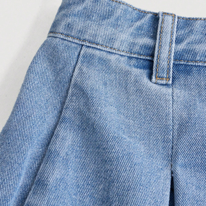 High Waist Pleated Denim Skirts for Women Raw Hem A-<b>Line</b> Mini <b>Jean</b> Skirt Wholesale Casual Style Custom Logo Skirt - Product Image 3