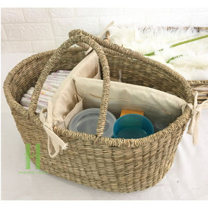Cesta organizadora de pañales de algas marinas para bebé, cesta de almacenamiento tejida para guardería, bolsa de almacenamiento para pañales, toallitas y artículos esenciales para bebé con asas - Product Image 4