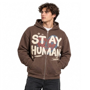 Sweat à capuche zippé pour homme, épais, 500 GSM, en molleton, avec impression en relief, motif No Saint Winged, haute qualité, chauffant - Product Image 2
