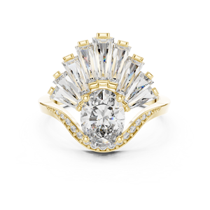 Bague de fiançailles de luxe Art Déco en moissanite taille ovale, or jaune, alliage d'argent sterling 925, halo de baguettes, pour femme - Product Image 1