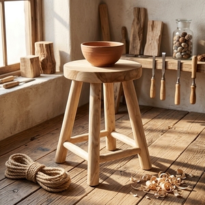 New Modern Minimalist Teak <b>Round</b> Wooden Stool Natural Solid Teak Log <b>4</b> Legs <b>Round</b> Side Accent <b>Table</b> Living Room Patio Outdoor - Product Image 3