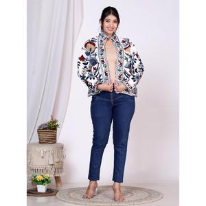 Handmade <b>White</b> Cotton Suzani Embroidered <b>Jacket</b> for Women Bohemian Floral Ethnic Festival Coat - Product Image 1