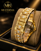MB ETERNAL Luxus Gold Diamant-Uhr 45mm Rund Chronograph Analog Quarz Herrenuhr mit Saphirglas und Faltschließe