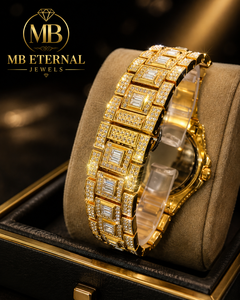 นาฬิกาข้อมือผู้ชาย MB ETERNAL Luxury Gold Diamond รุ่นหรูหรา ขนาด 45 มม. หน้าปัดทรงกลม ระบบโครโนกราฟ อนาล็อก ควอตซ์ พร้อมกระจกแซฟไฟร์ และตัวล็อคแบบพับได้ - Product Image 3