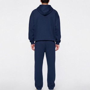 Ensemble de survêtement décontracté en coton bleu marine pour homme, coupe ample, longueur intégrale, design 2-en-1 léger à capuche, collection automne - Product Image 5