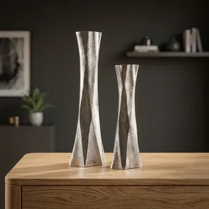Juego de Jarrones Metálicos Geométricos Modernos para Decoración del Hogar, Sala de Estar, Arte de Mesa Interior, Portavelas de Aluminio - Product Image 4