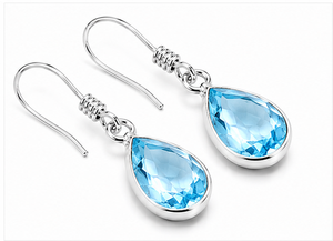 Blue Topaz Teardrop <b>Silver</b> Drop <b>Earrings</b> 925 Sterling <b>Silver</b> <b>Dangle</b> <b>Earrings</b> Pear Shape Gemstone <b>Earrings</b> December Birthstone - Product Image 3