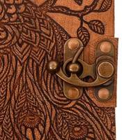Carnet en cuir gaufré paon fait main - Journal vintage à motif d'oiseau avec papier coton à bords festonnés, idéal pour offrir