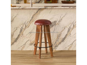 เก้าอี้บาร์ไม้พร้อมเบาะหนัง เก้าอี้บาร์ไม้ทรงสูงแบบเรียบง่ายพร้อมเบาะรองนั่ง เก้าอี้บาร์ไม้ทันสมัยพร้อมที่พักเท้า ทำจากไม้เนื้อแข็ง - Product Image 6