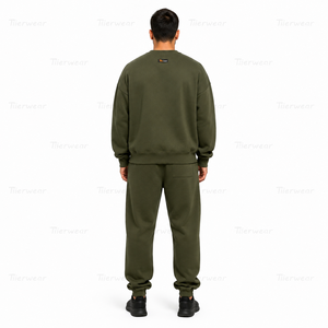 Ensemble de survêtement ample pour homme en molleton brossé de qualité supérieure, sweat-shirt à col rond et pantalon de jogging fuselé, deux pièces - Product Image 4