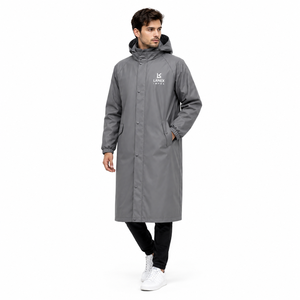OEM Custom <b>Grey</b> Long <b>Waterproof</b> Hooded Rain Coat for Men Women PU PVC Outdoor Workwear Fishing Hiking Rain <b>Jacket</b> with Logo - Product Image 1
