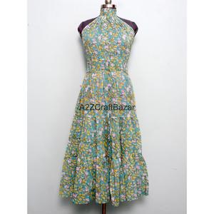 Nouvelle Robe Longue de Luxe Fendue et Dos Nu en Coton Imprimé à Col Halter, Idéale pour Soirées Formelles, Respirante et Décontractée Printemps-Automne - Product Image 1