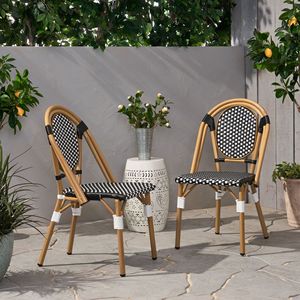 Set di 2 Sedie Bistrot Francesi in Rattan PE Nero e Bianco e Alluminio con Finitura Effetto Bambù, Arredamento da Esterno per Patio - Product Image 3