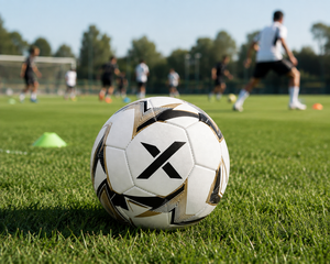 Ballon de football personnalisé X, ballon de football léger |   Blanc Noir Or |   Logo X |   Fabricant OEM ODM |   Qualité de conception haut de gamme - Product Image 4
