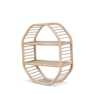 Modern Geometric Rattan wall-mounted shelf Octagon Bamboo Floating Shelf 2-Tier Living Room Hanging <b>Ceramic</b> <b>Vase</b> Storage Rack - Product Image 1