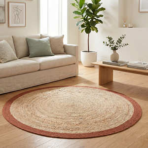Navy Blue <b>Round</b> Braided Jute Rug, Handwoven Circular Floor Rug for Coastal Living Rooms - Product Image 6